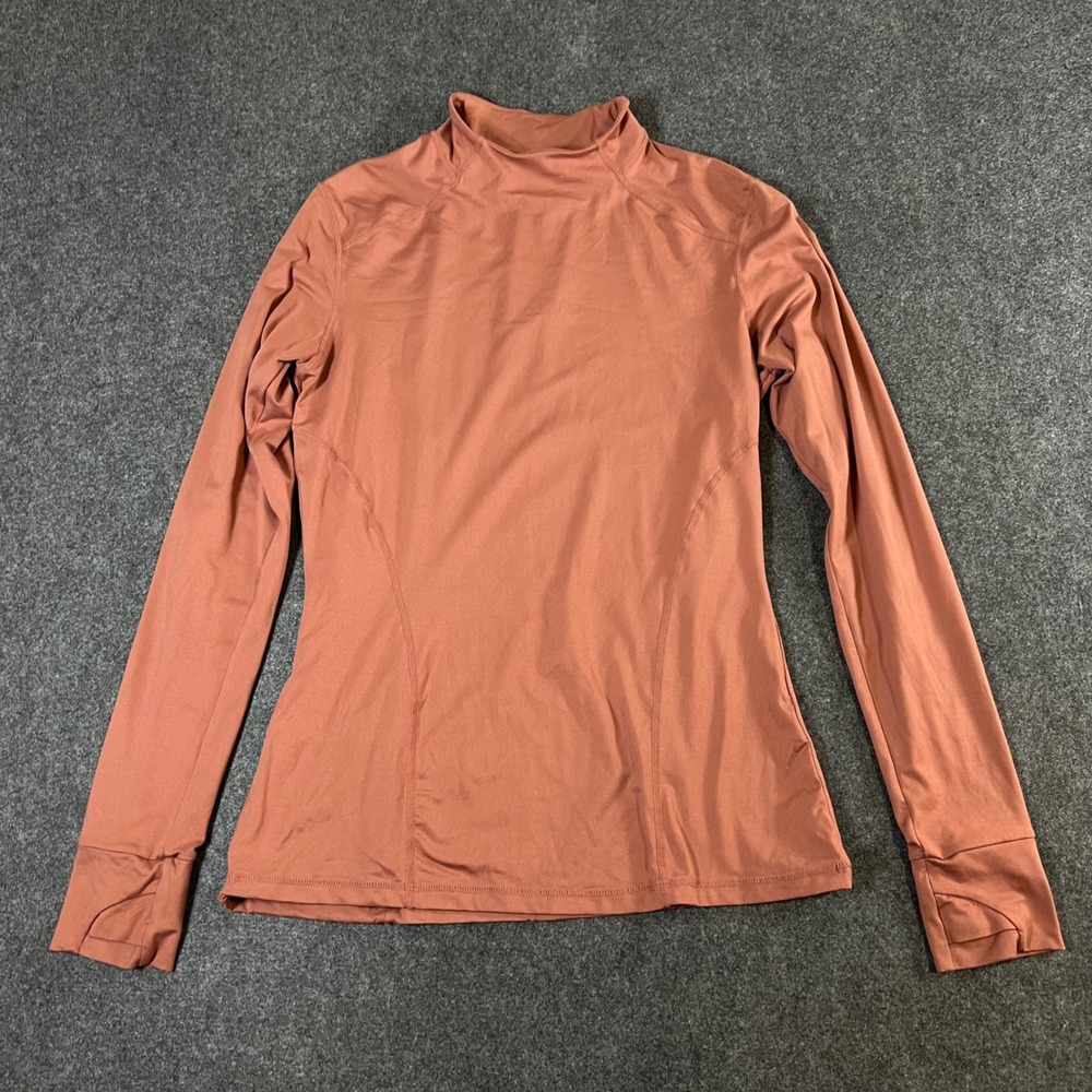 Fabletics Womens Long Sleeve Mock Neck Active Top Rust Orange Thumbholes Small